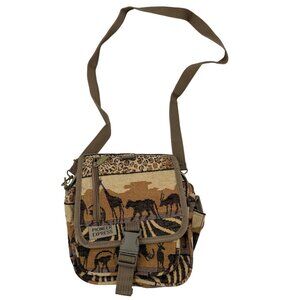 Vintage Pioneer Express Safari Tapestry Crossbody Bag Multiple Pockets